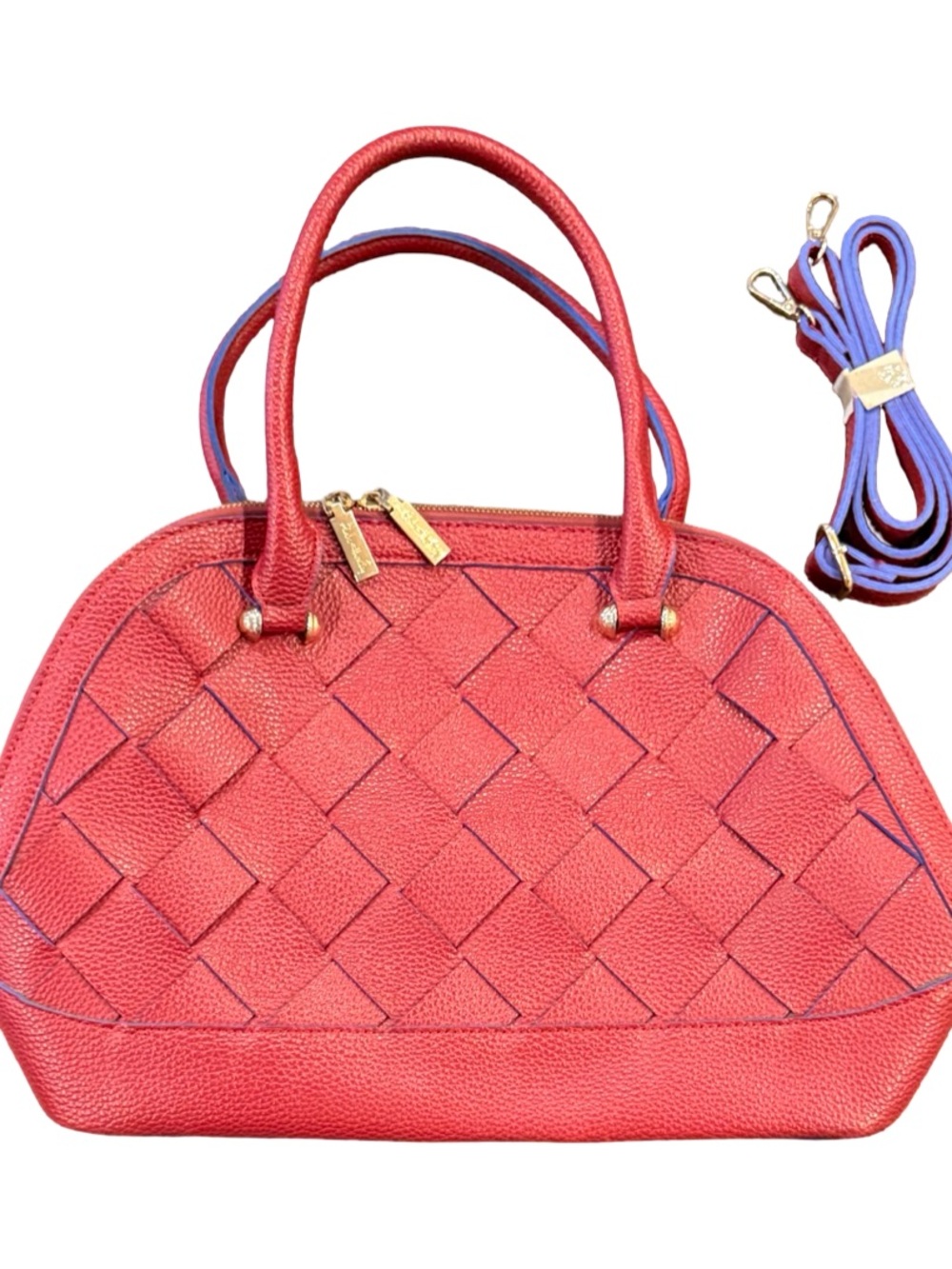 Woven Leather Satchel in Deep Burgundy - Picture 12 of 14